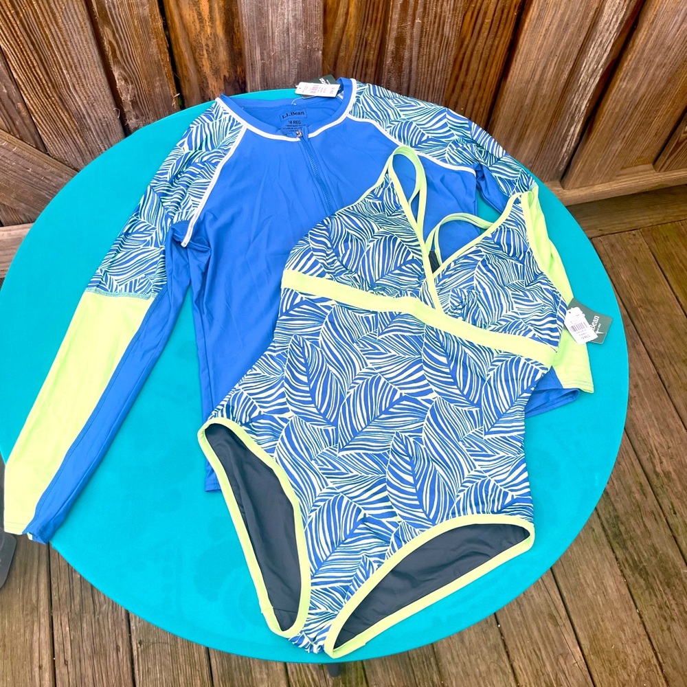 NWT L.L. Bean Swimsuit with LS Sun/Rash Guard Top